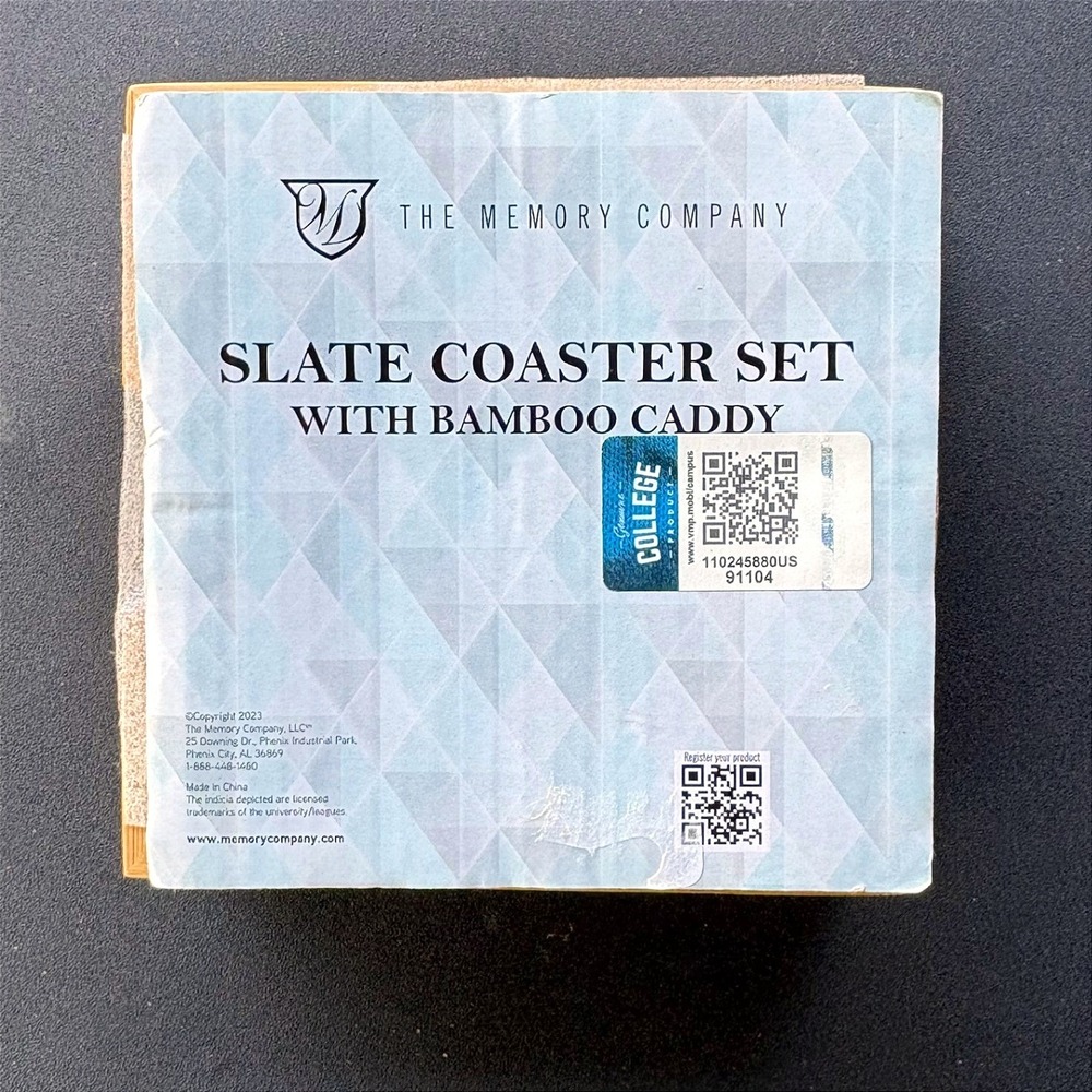 Georgia Bulldogs Slate Coaster Set with Bamboo Caddy UGA NEW